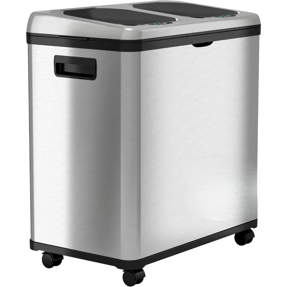 

16 Gallon Stainless Steel Combo Trash and Recycle Bin with Decals, Dual Compartment (8 Gal each) 60 Liter Kitchen Garbage