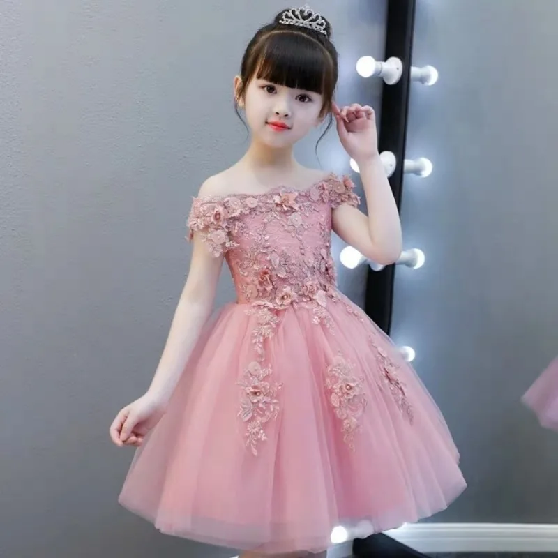 

Elegant Princess Dress Kids Flower Embroidery Dresses For Girls Vintage Children Dresses for Wedding Party Long Ball Gown N36