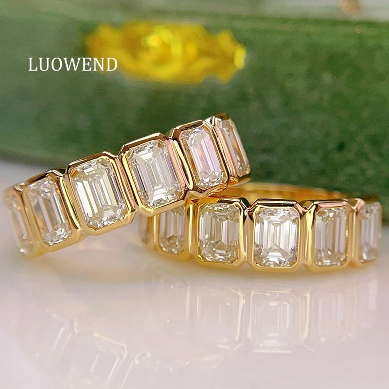 LUOWEND 100% 18K Yellow Gold Rings Luxury Emerald Cut 1.84carat Real Natural Diamond Engagement Ring for Women Fine Jewelry