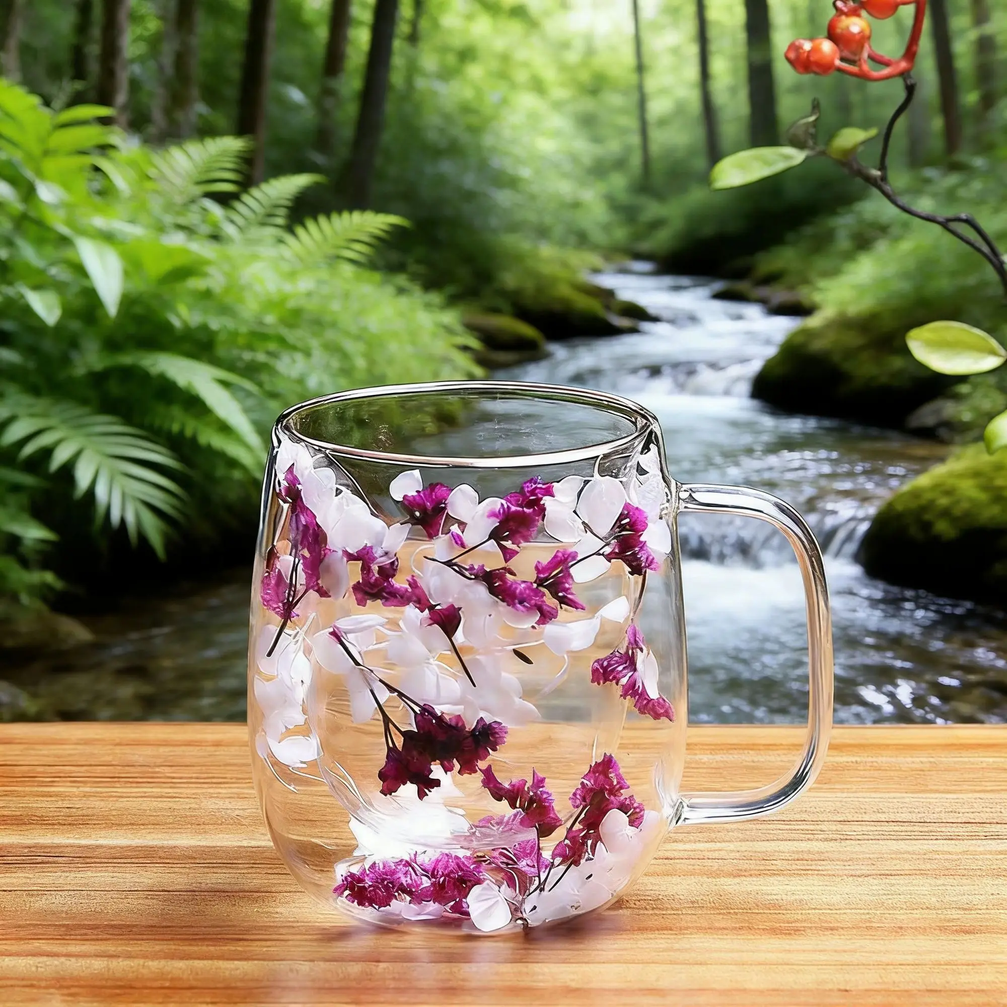 Double-Wall Clear Glass Mug with Dried Flower Core, Stylish Mug for Women’s Daily Water or Milk, Trendy Transparent Sipware