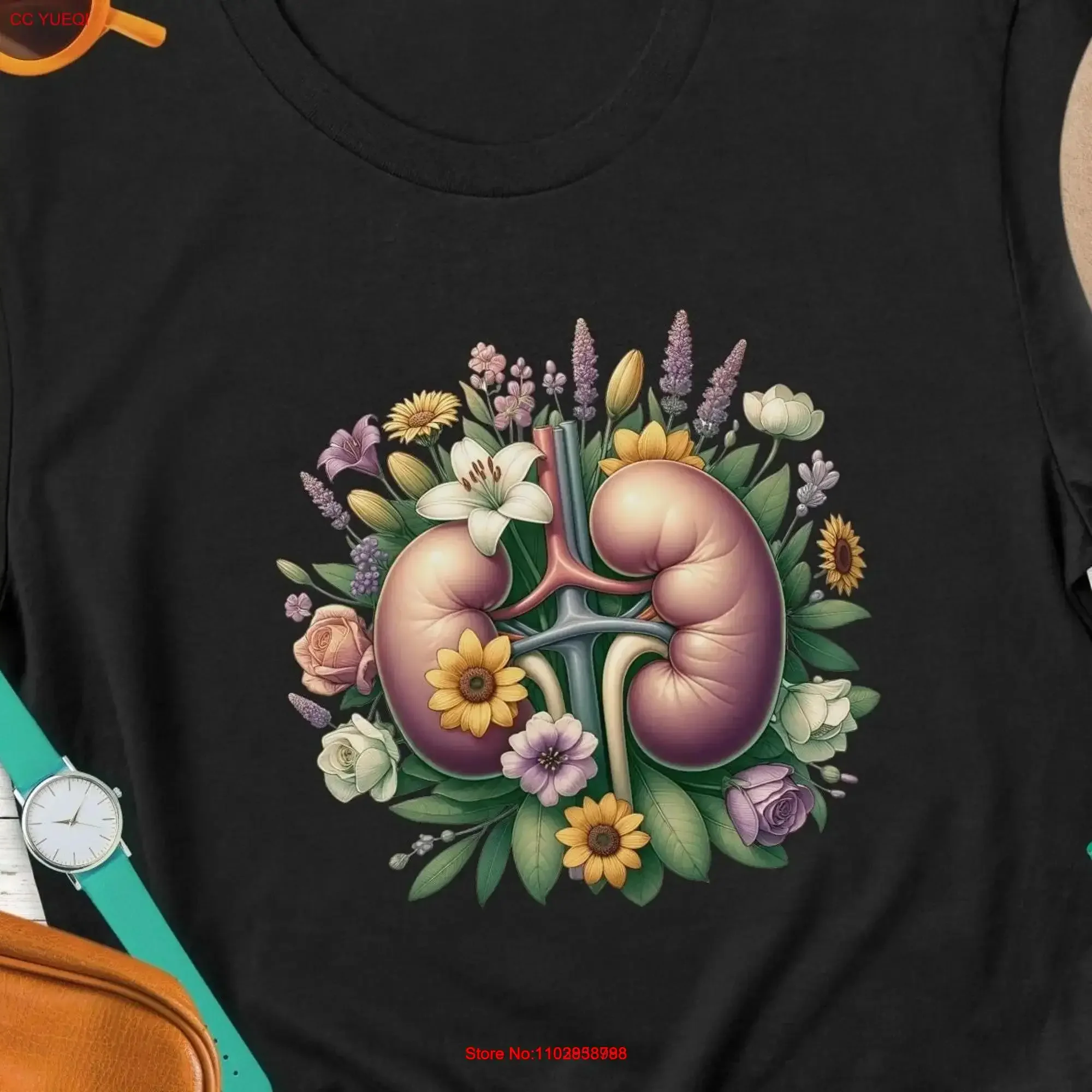 Kidneys Flowers T Shirt Nephrology For Nephrologist Dialysis Nurse Tech Life Kidney long or short sleeves