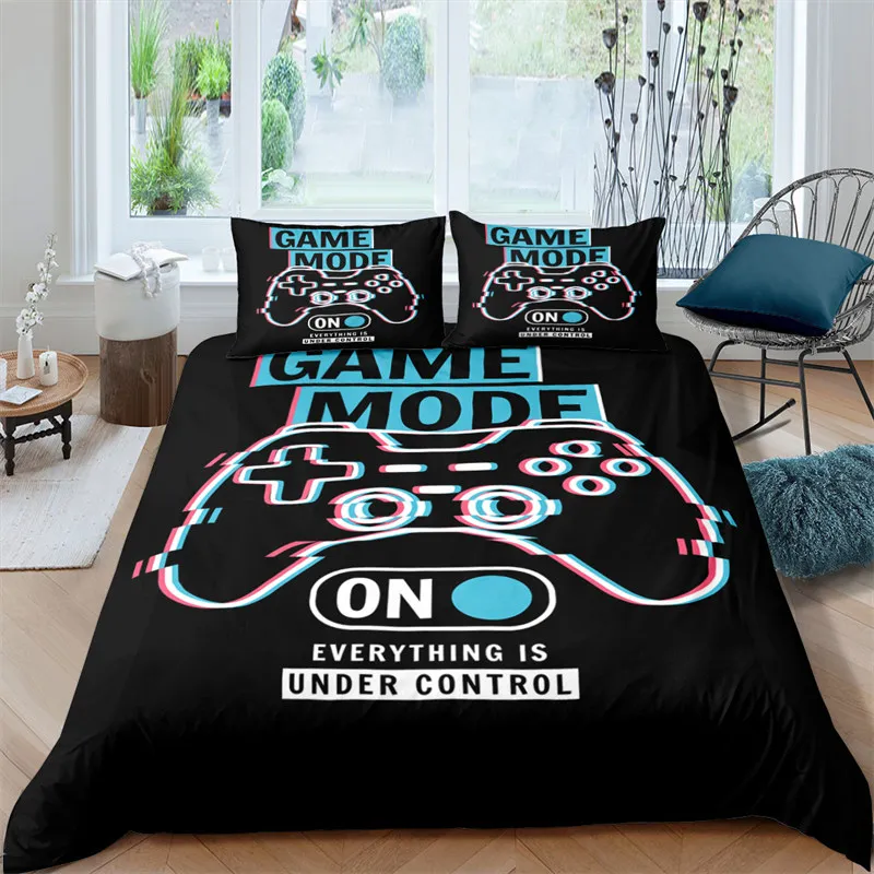 Boys Gamepad Duvet Cover Kids Young Man Video Games Bedding Set Twin Microfiber Classic Gaming With Controller Black Quilt Cover