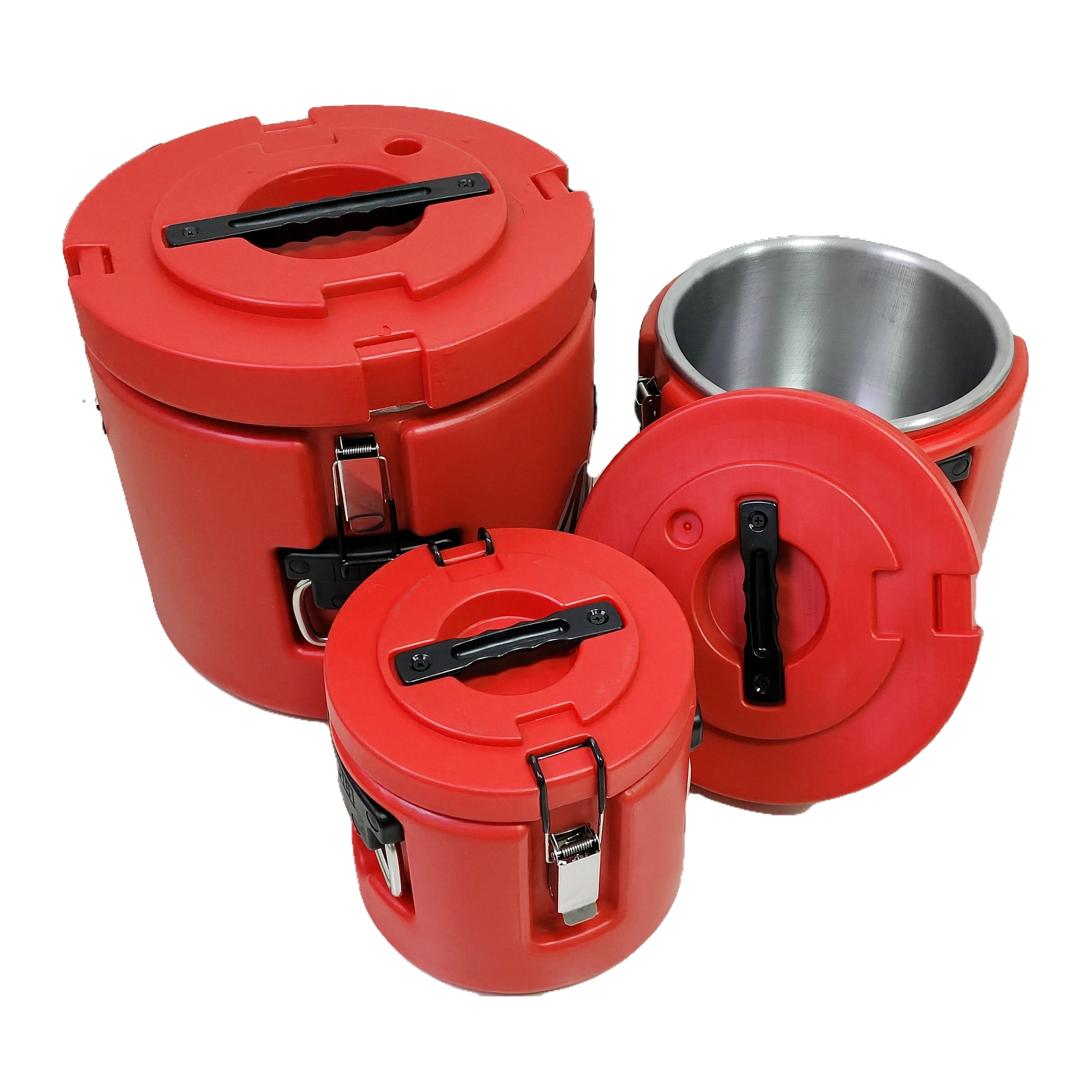 Factory Sale 3-Piece Set Of Red 15-30-60 L Metal Round Cooler Box Fashionable Ice Bucket Coolers For Camping Warm-Water Storage