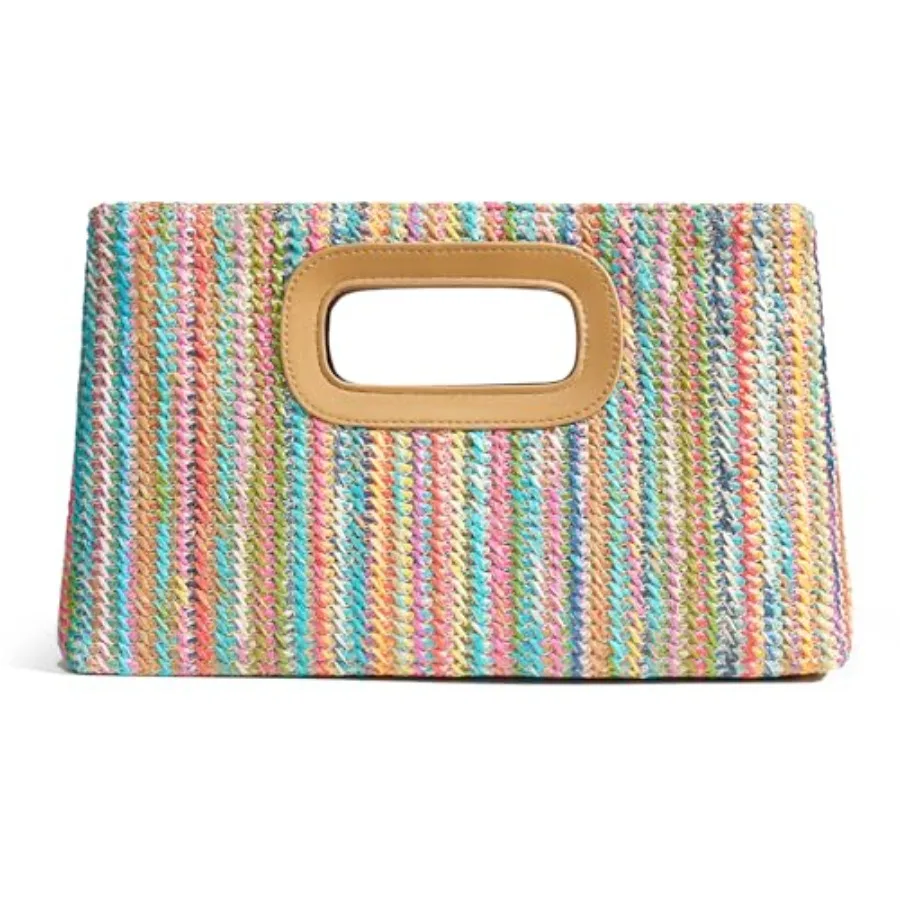 CHUNLI Chic Straw Clutch Purses for Women with Top Handle Summer Bag Ideal Vacation Handbags and Woven Boho Beach Bags