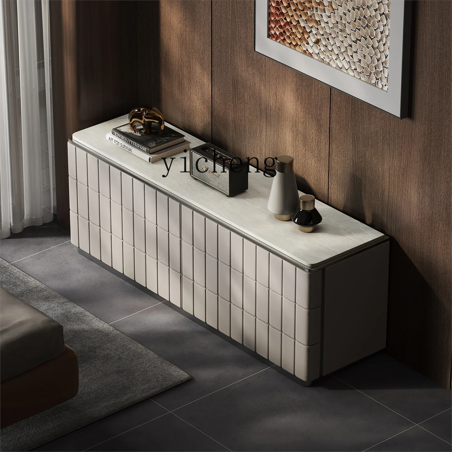 r5.13 Bedroom Small Apartment Double-layer TV Cabinet Marble