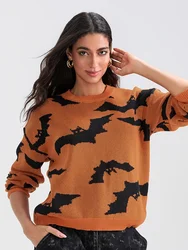 Halloween Long Sleeve Sweater Women Cute Graphic Printed Sweater Casual Loose Basic Pullover Warm Knittwear Tops