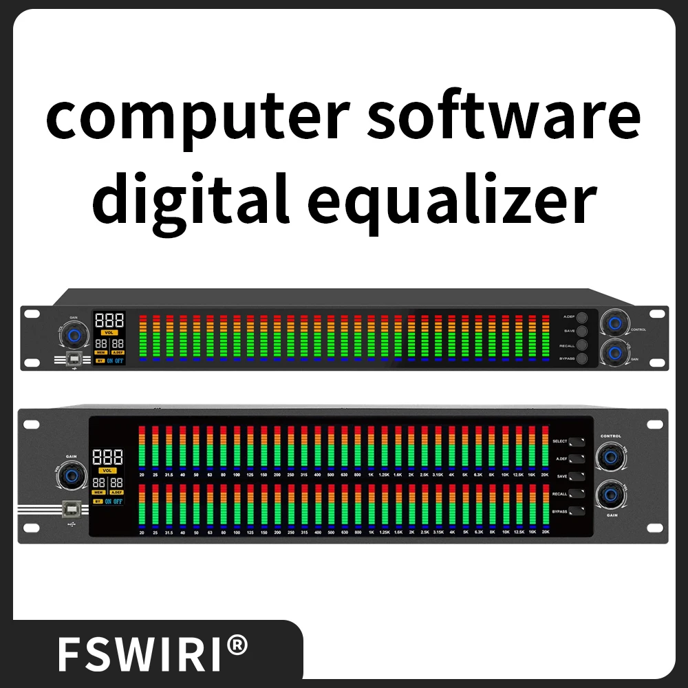 FSWIRI Professional Equalizer Dual Channel 31 Segment Home Stage Performance Equalizer Graphic Equalizer with Computer Software
