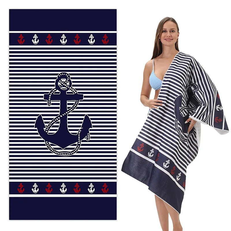 Nautical Anchor Pattern Beach Towel Patterned Sunscreen And Windproof Suitable For Swimming Pool Camping Travel Blanket