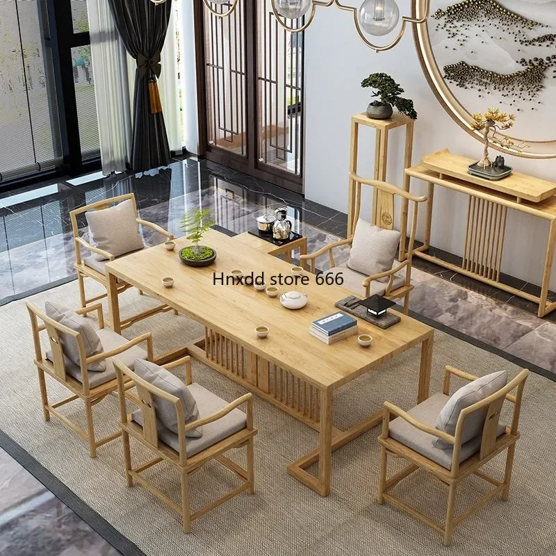 New Chinese Zen screen table Kung Fu tea table office 2 meters large board all solid wood tea table