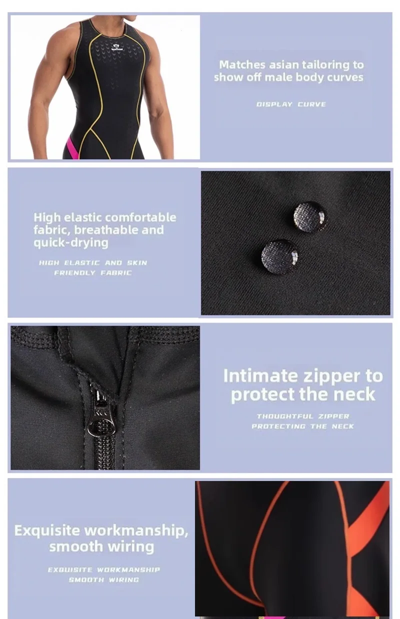 Schwarzer einteiliger Badeanzug, knielang, Renn-Badeanzug, männliches Schwimmoutfit, HXBY, für Männer und Frauen, professionelle sportliche Badebekleidung – Detail 6