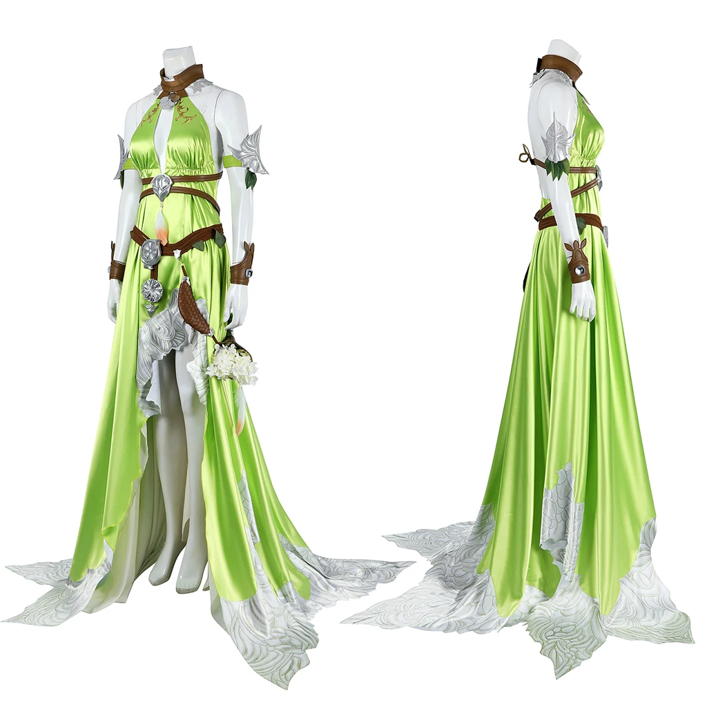 FF14 Nophica Cosplay Costume Final Fantasy XIV A Realm Reborn Nophica Green Long Dress Full Set Halloween Ball Party Outfit