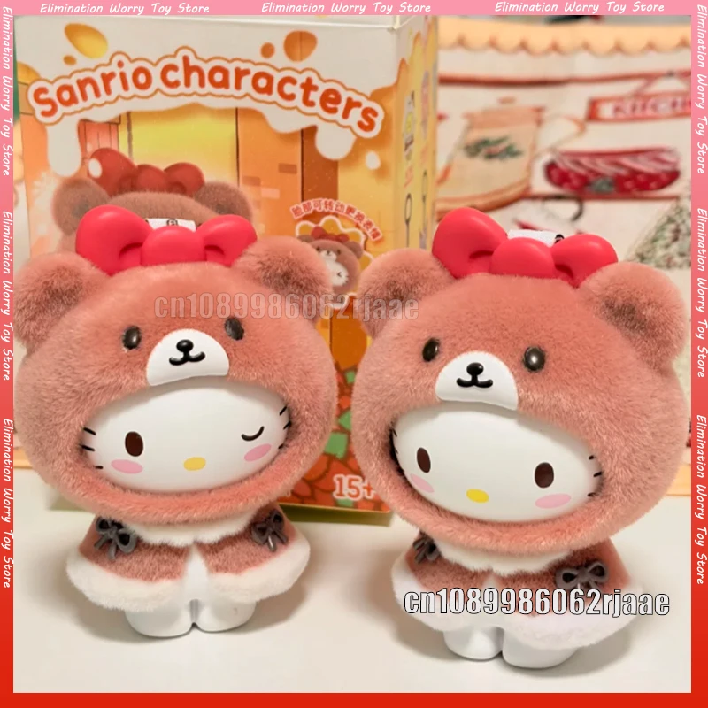 

Original Sanrio Little Cape Series Blind Box Kuromi Kt Flocked Keychain Face Changing Fashion Toy Bag Charm Cute Christmas Gift