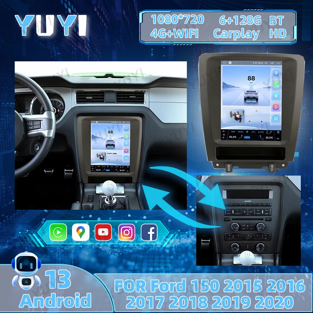 12.1 Inch Android13 Car Radio For Ford Mustang 2013 2014 Vertical Full Touch screen GPS Navigation DVD Multimedia CD host