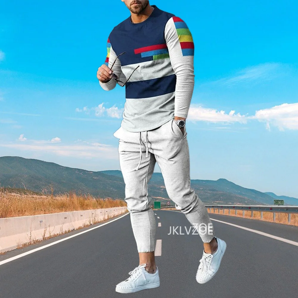 Casual Route 66 Tracksuits Men\'S Clothing Sports Suit Streetwear+Long Sleeve T-Shirt Sportswear  3d Print Sweatpants Male Set