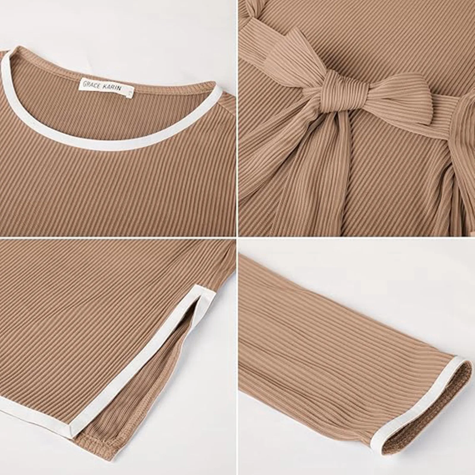 Conjunto informal de 2 piezas para mujer, Top con cuello redondo y pantalones de pierna ancha, ropa de dormir elegante, otoño