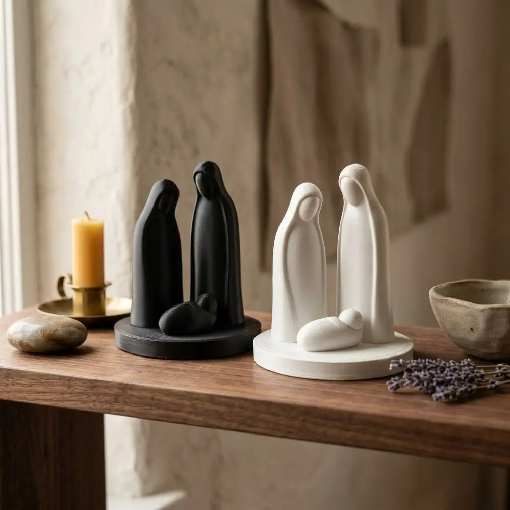 3D Printed Mini Nativity Scene Figurine Minimalist Abstract Jesus Birth Sculpture Modern Style Cute Christmas Scene Ornament