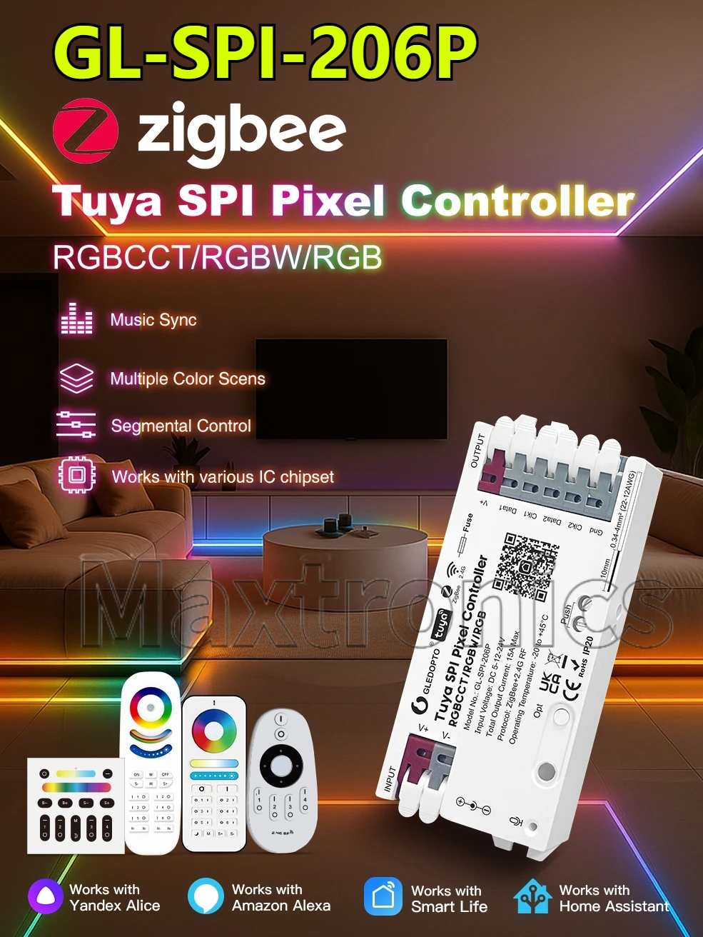 3IN1 GLEDOPTO 2.4G WiFi+Blu / ZigBee Tuya SPI Pixel Controller Dynamic Light Music Sync Smart Life for RGBCCT RGBW RGB SPI Strip
