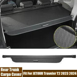 Carbon Fiber Car Rear Trunk Cargo Cover Fit For JETOUR Traveler T2 2023 2024 Canvas Retractable Curtain Tail Box Storage Board