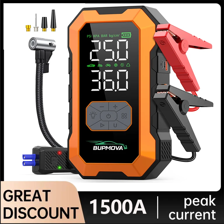 1500A 25000mAh Starthilfegerät 92,5Wh Booster für 12V Autobatterien, alle Benzin- und 10L-Dieselmotoren mit LED-Licht, Batterie-Starter, Auto-Batterie-Starter, Powerbank für Fahrzeugmotoren, 2-in-1