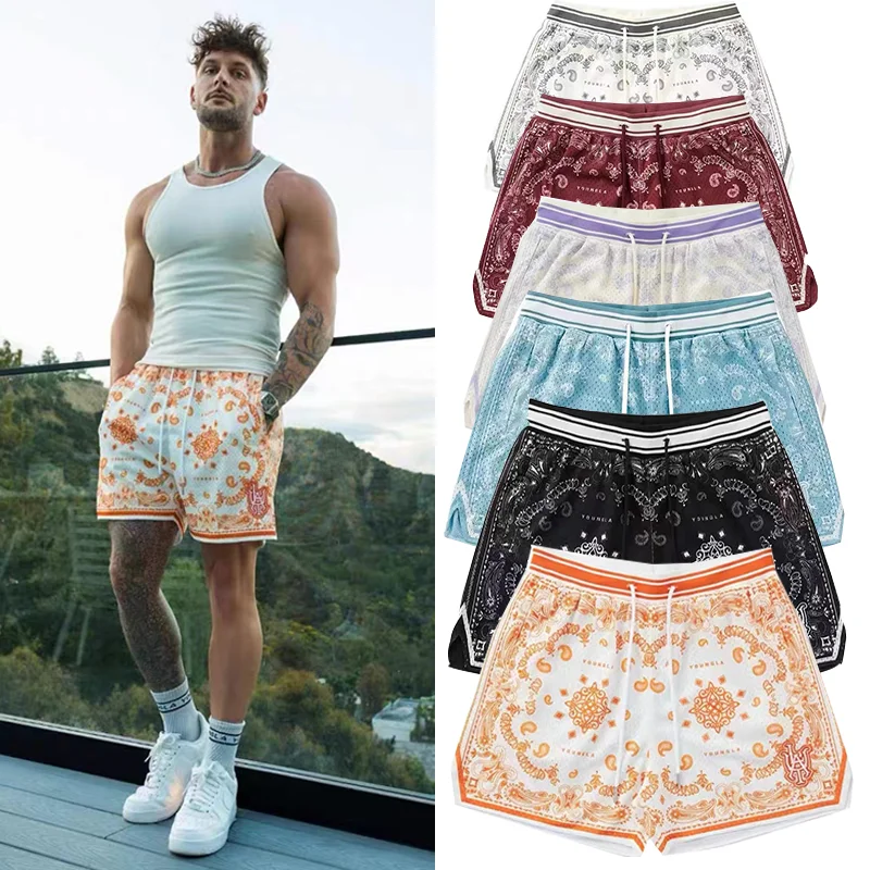 Cashew flower shorts men's summer mesh breathable quick-drying sports and leisure basketball but knee four-point pants