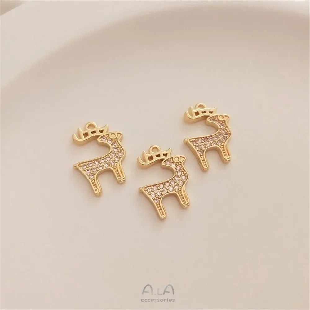 

Christmas Reindeer 14K Gold Color Micro Inlaid Zircon Fawn Pendant DIY Bracelet Earrings Pendant Jewelry Charm K102