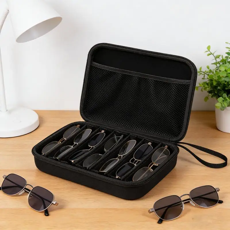 6/7 Compartment Glasses Storage Case Adjustable Slot Travel Eyewear Organizer Scratch Resistant Holder