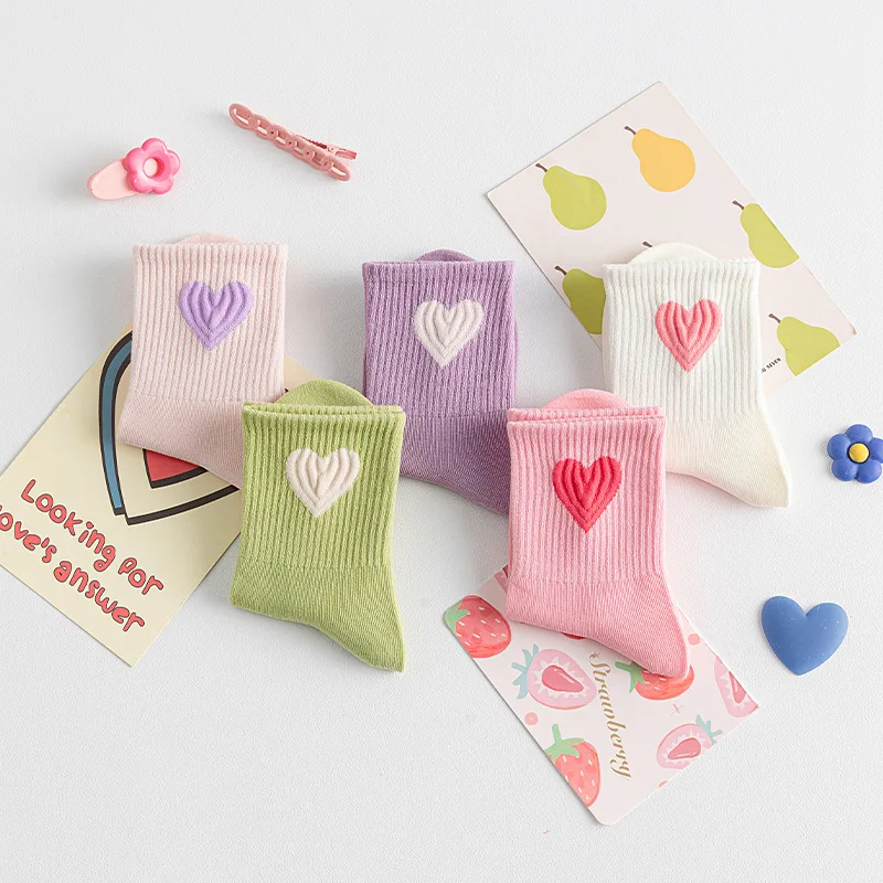 5 Pairs Kids Socks Girls Sweet Colorful Embroidery Socks 3-12T Children Socks Daily Wear