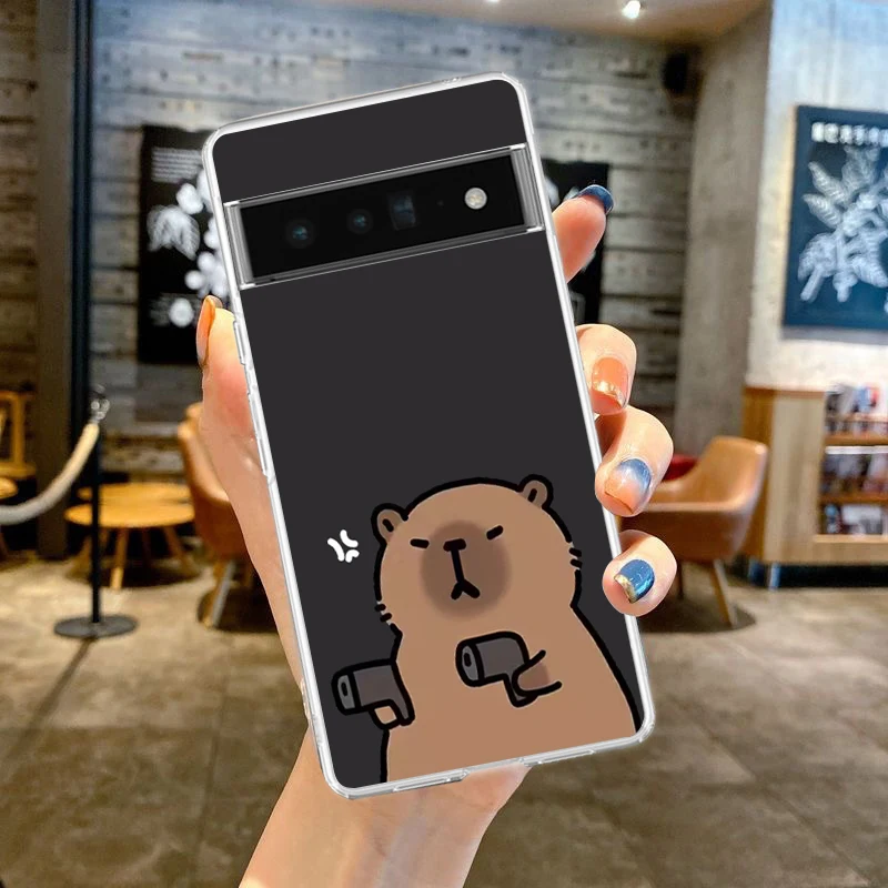 Cute Capybara Phone Case For Google Pixel 9 8 7 6 Pro XL 8A 7A 6A 5 4 5A 4A 3A XL 5G soft Silicone Clear TPU Cover