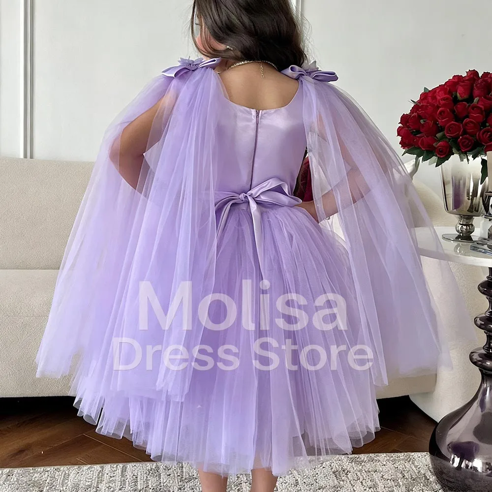 Exquisite Lilac Princess Dress Midi Flower Girl Dresses Lace Cute Dress For Girls Midi Birthday Dress Puffy Kids' Dresses