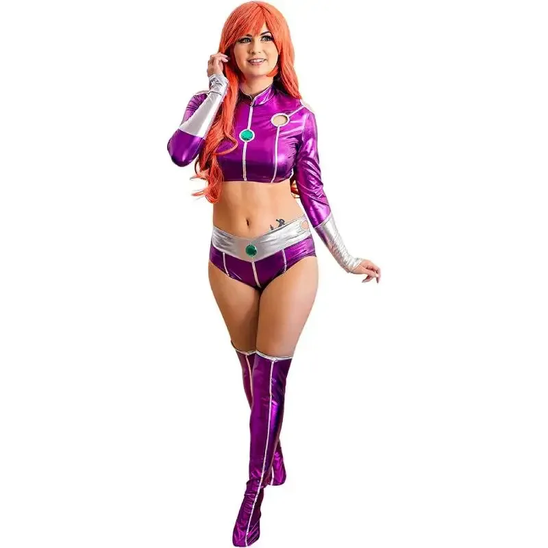 dazcos-teen-titan-starfire-traje-zentai-de-licra-disfraz-de-mujer-princesa-purpura-koriand'r-disfraz-de-cosplay-sexy-mono-purpura