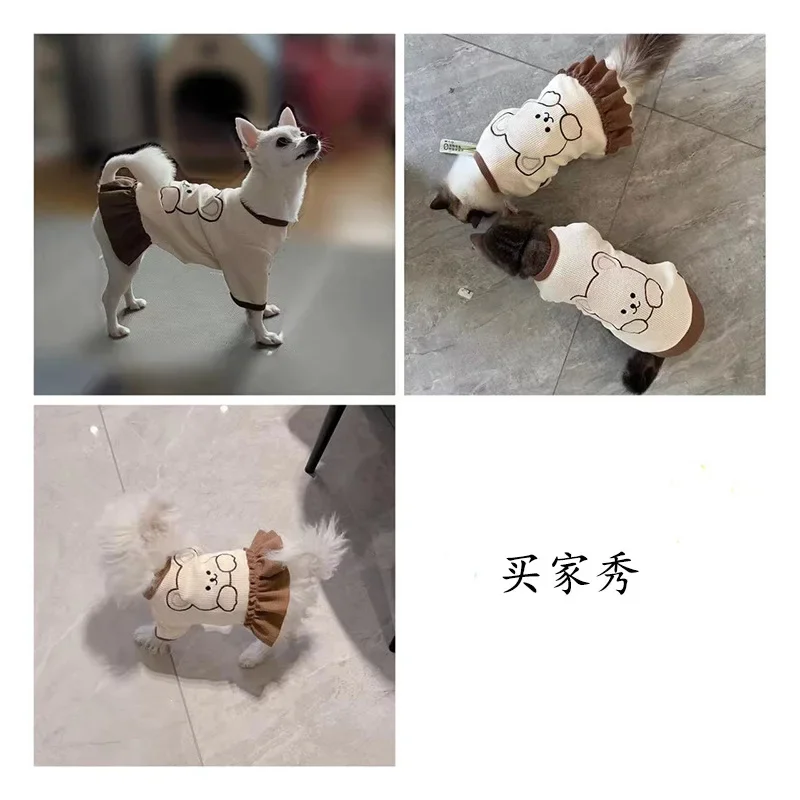 Cute Couple Dog Clothes For Dog Dresses Pet Shirt Waffle Cat Dog Shirt Puppy Pet Skirt Clothing For Dogs Cats Chihuahua Yorkie