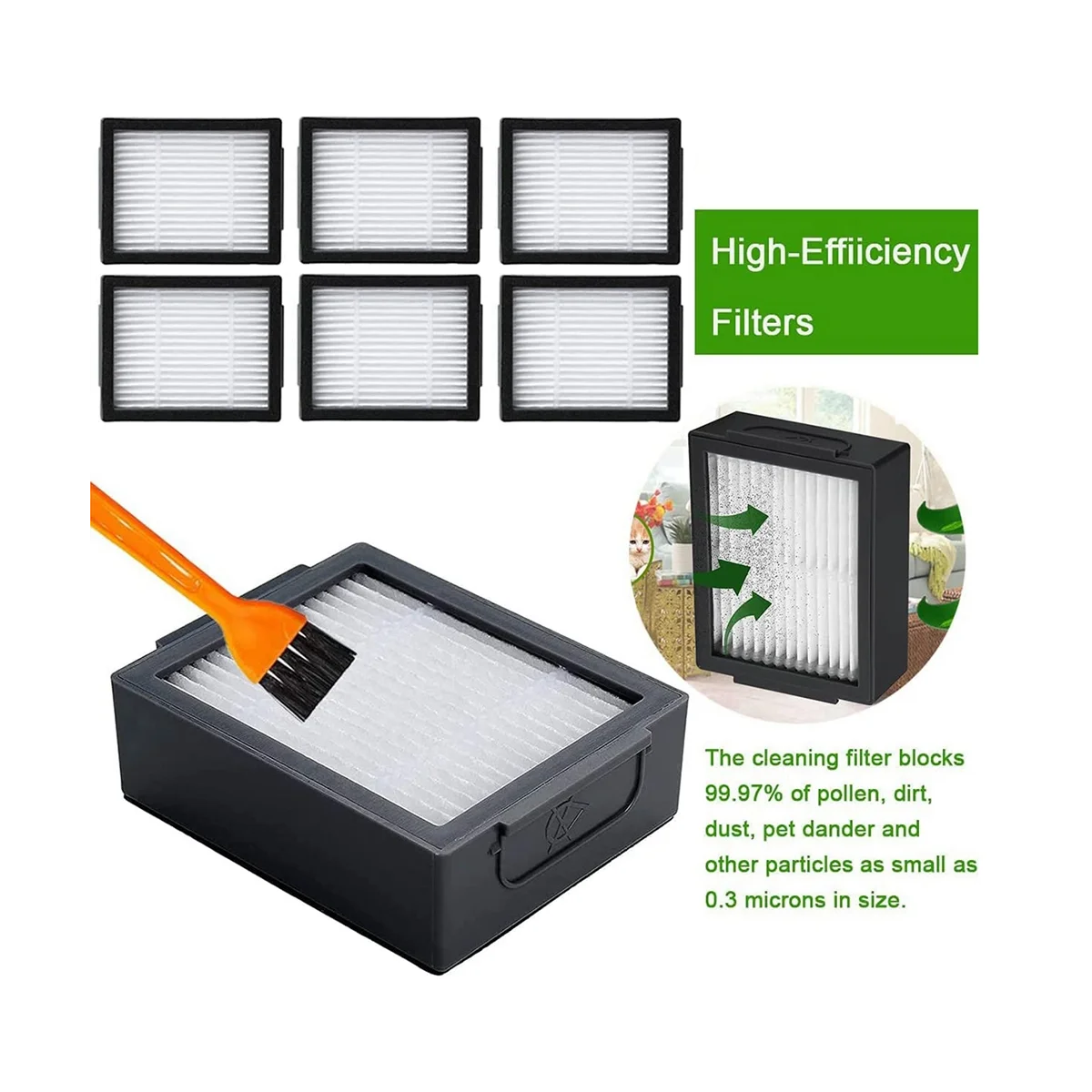 مجموعة من 2 فرشاة مطاطية ل e ، i ، j ، 6 مرشحات hepa ، فرش جانبية و 6 أكياس فراغ