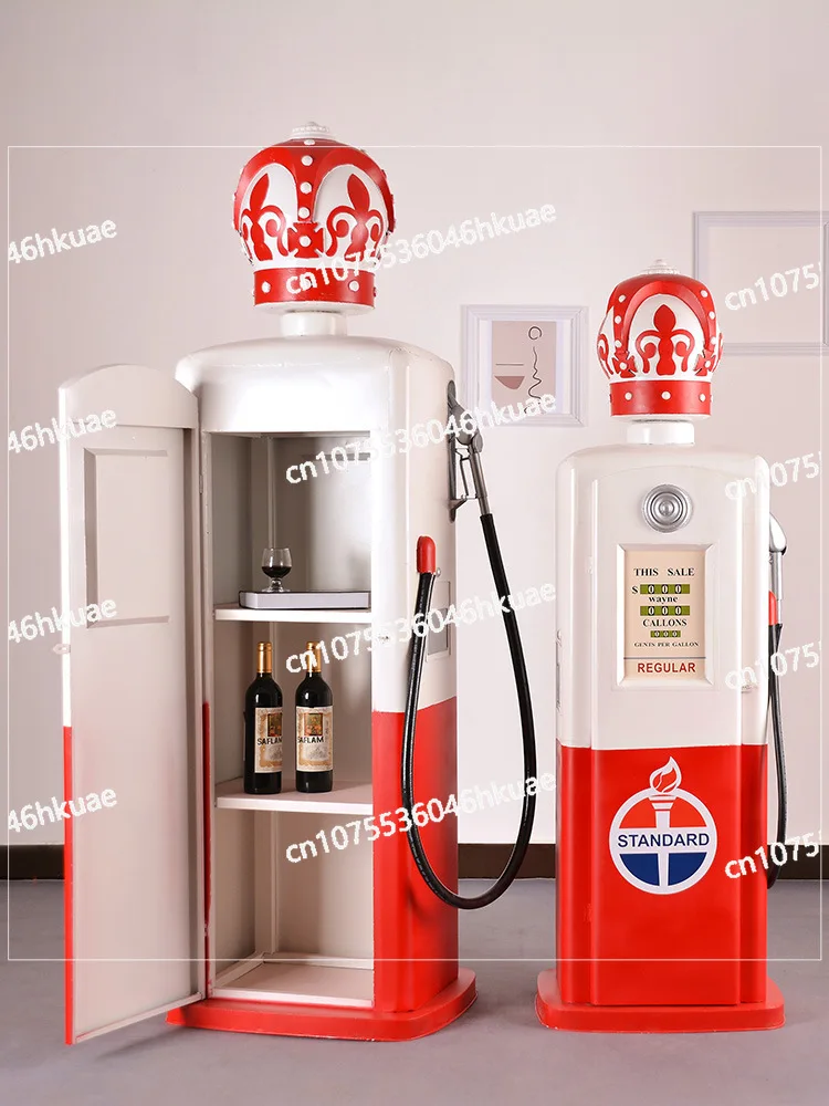 Retro Industrial Wrought Iron Fuel Dispenser Model - Double-Sided Large Size, Floor Decor for Bar, Old-Fashioned Ornament