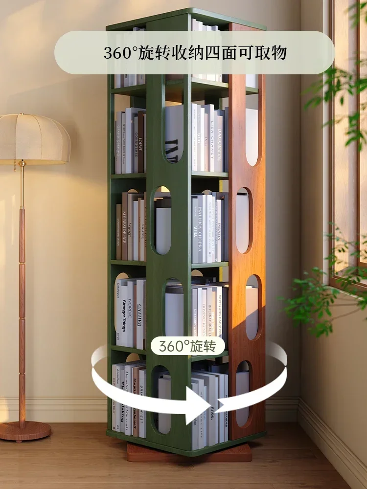 French retro rotatable solid wood multi-layer bookshelf