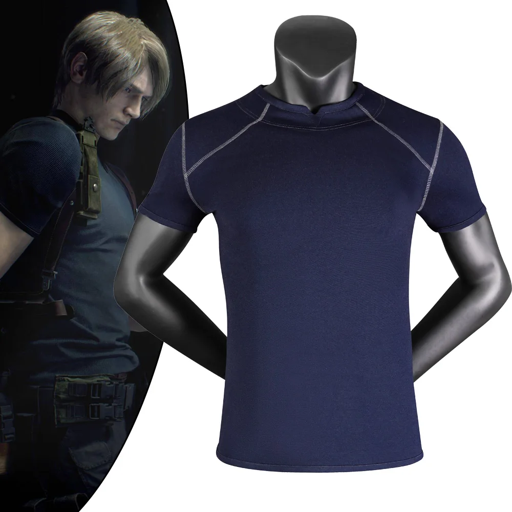 Leon Cos Kennedy Male Cosplay Disguise T-shirt Costume Game Resident Cloth Biohazard Outfits Halloween Carnival Party Role Suit