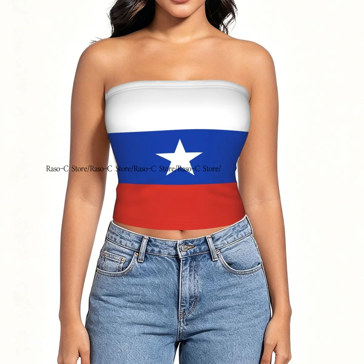 Women's strapless halter top Flag Of Chile summer sexy short-sleeved top