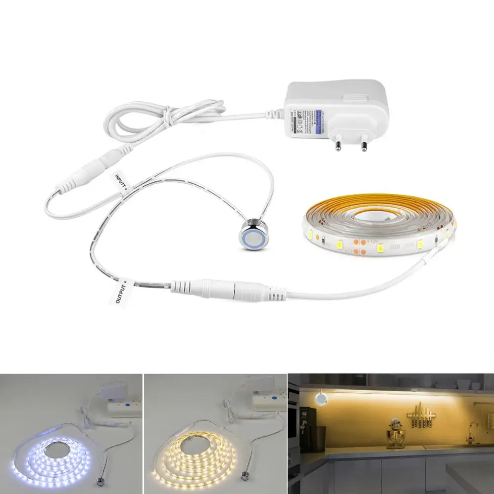 220V 110V Touch Sensor Switch LED Strip Light 12V Flexible adhesive led tape lamp for Bedside Closet PC Screen Backlight Decor