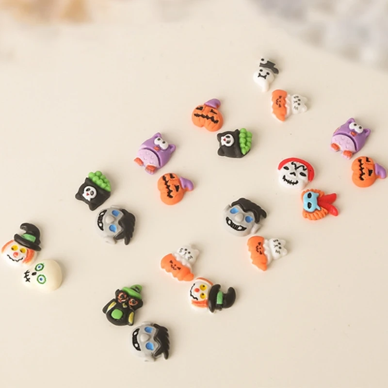 E1YE Mixed Halloween Art Decorations Resin 3D Skull Witch Ornaments