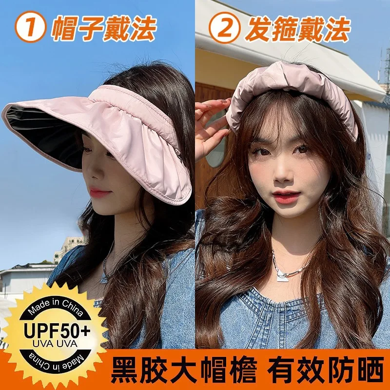 sunscreen hat summer women's sunshade UV protection hollow top vinyl shell hat with large brim sunshade face outdoor cycling hat