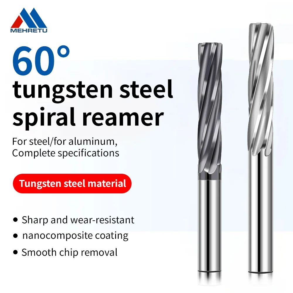 MEHRETU Tungsten Steel Carbide Spiral Reamers Metal Cutter 4/5/6/8 Flutes Chucking Reamer CNC Cutting Tools