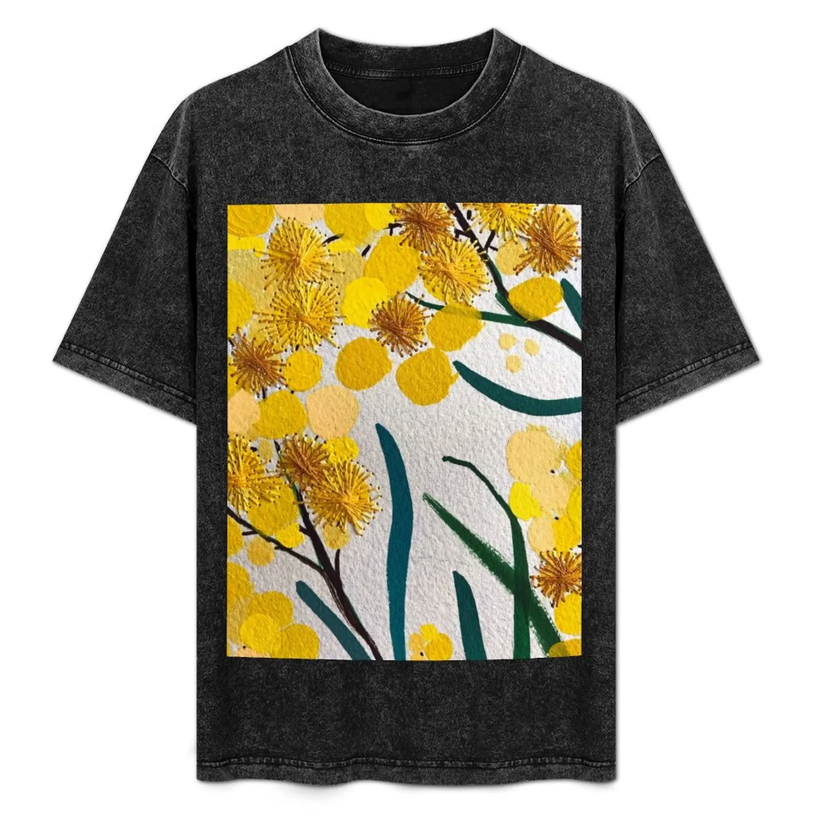 

Golden Wattle Flowers by Australian Artist Leah Gay T-Shirt Cool Feeling Summer Tee Shirt