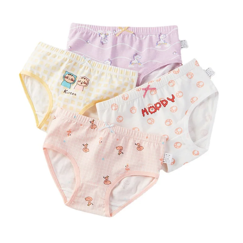 Girls Quality Fine Cotton Underwear Bright Printing Soft Panties Kids Breathable Underpants Girls Lace Boxer Briefs 4pcs/Lot