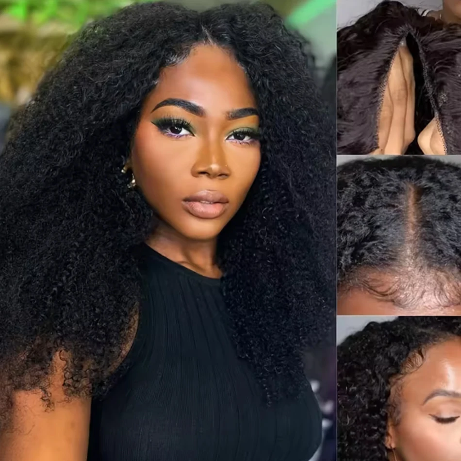 28 32Inch Curly V Part Wig Human Hair Brazilian Virgin Human Hair Wig Upgrade Drawstring Wig Glueless V Shape Wig Natural Color