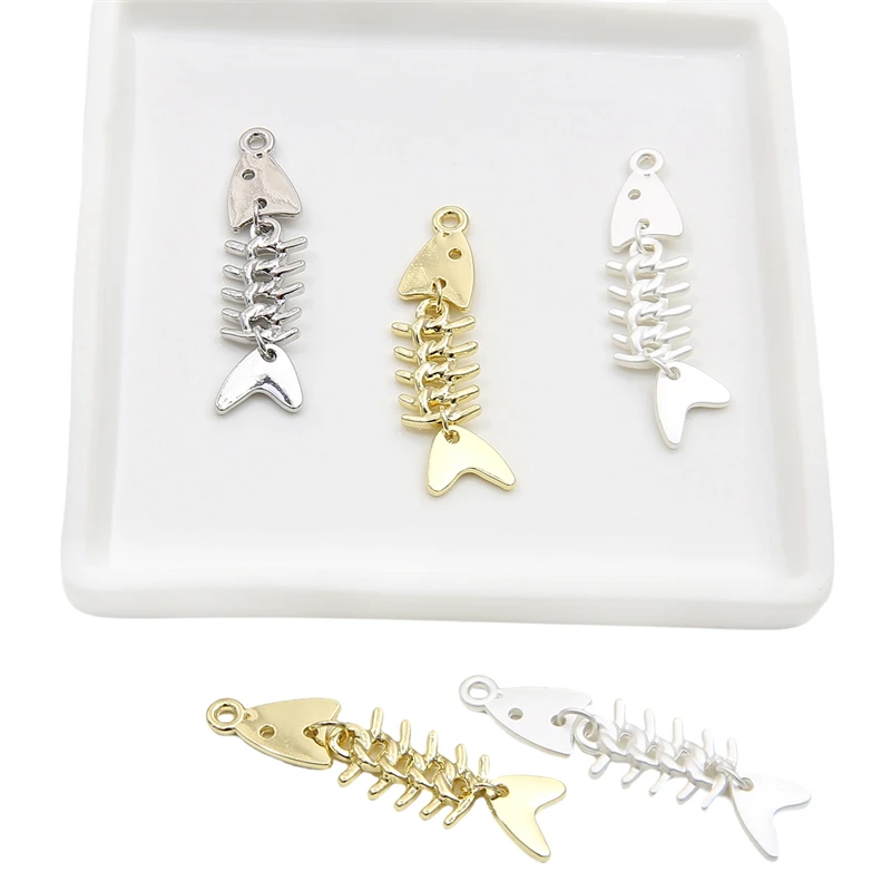 1Pcs 48x12mm Fancy Alloy Fishbone Pendants Charms for Jewelry Making Keychain Necklaces Bracelet DIY Accessories