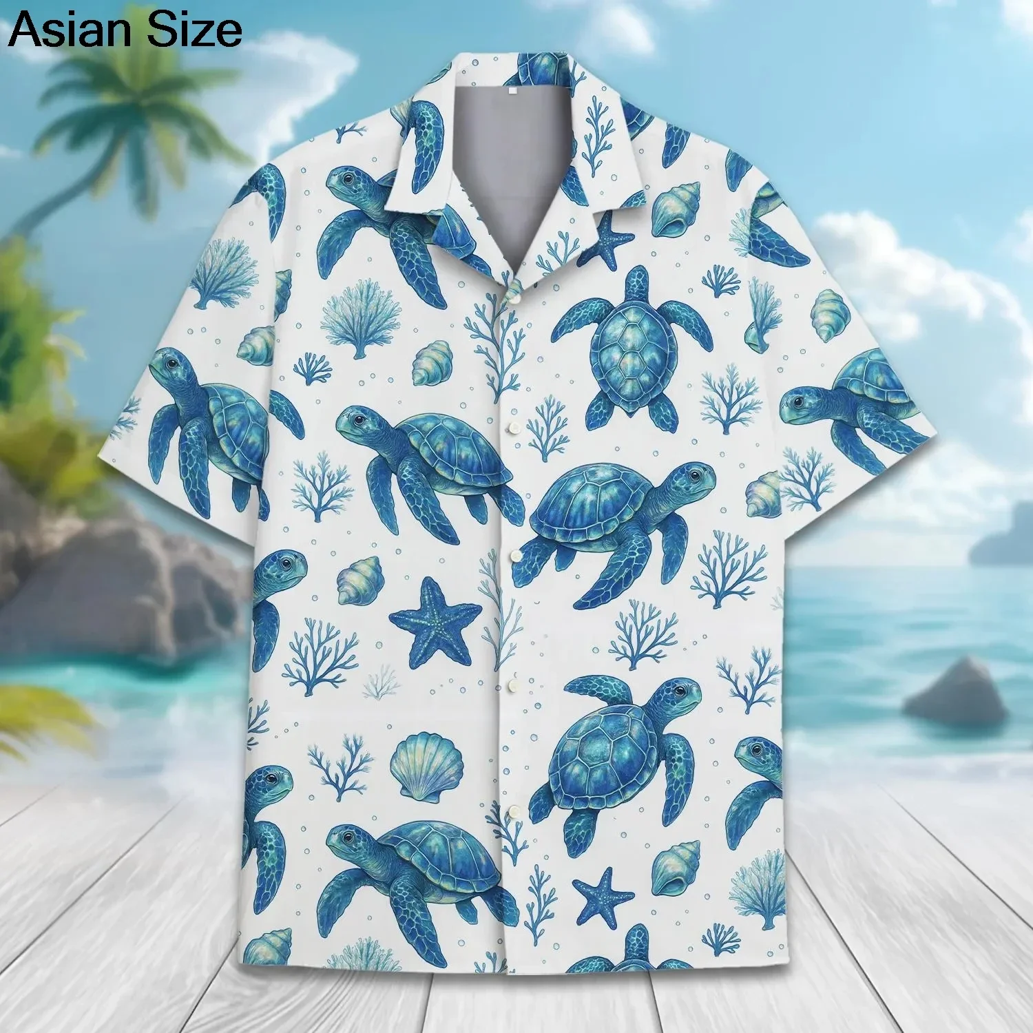 Summer Fresh Ocean Breeze, Sea Turtle Shell Print, Men's Loose Fitting Couple Travel Versatile Top