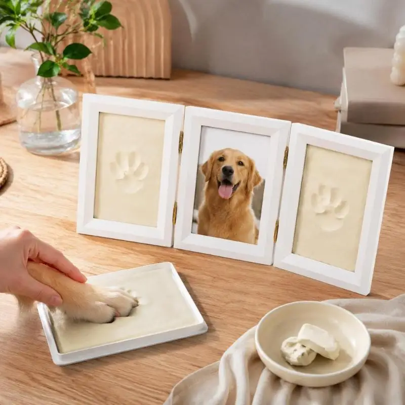 Pet Picture Display Frame with Two Side Print, Three Section Format for Shelf or Desk Placement Use D2RD