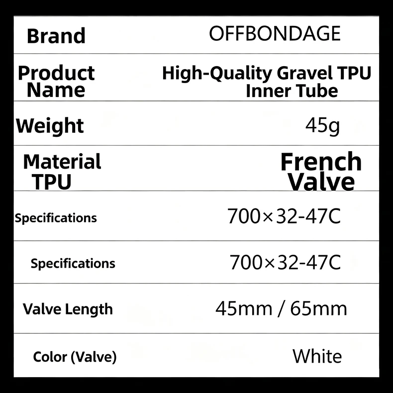 OFFBONDAGE 10 Stück Fahrrad-TPU-Schlauch 700c Gravel-Rennrad-Schlauch Ultraleicht Französisches Ventil 45/65mm 700C 32-47C Fahrradschlauch – Detail 1