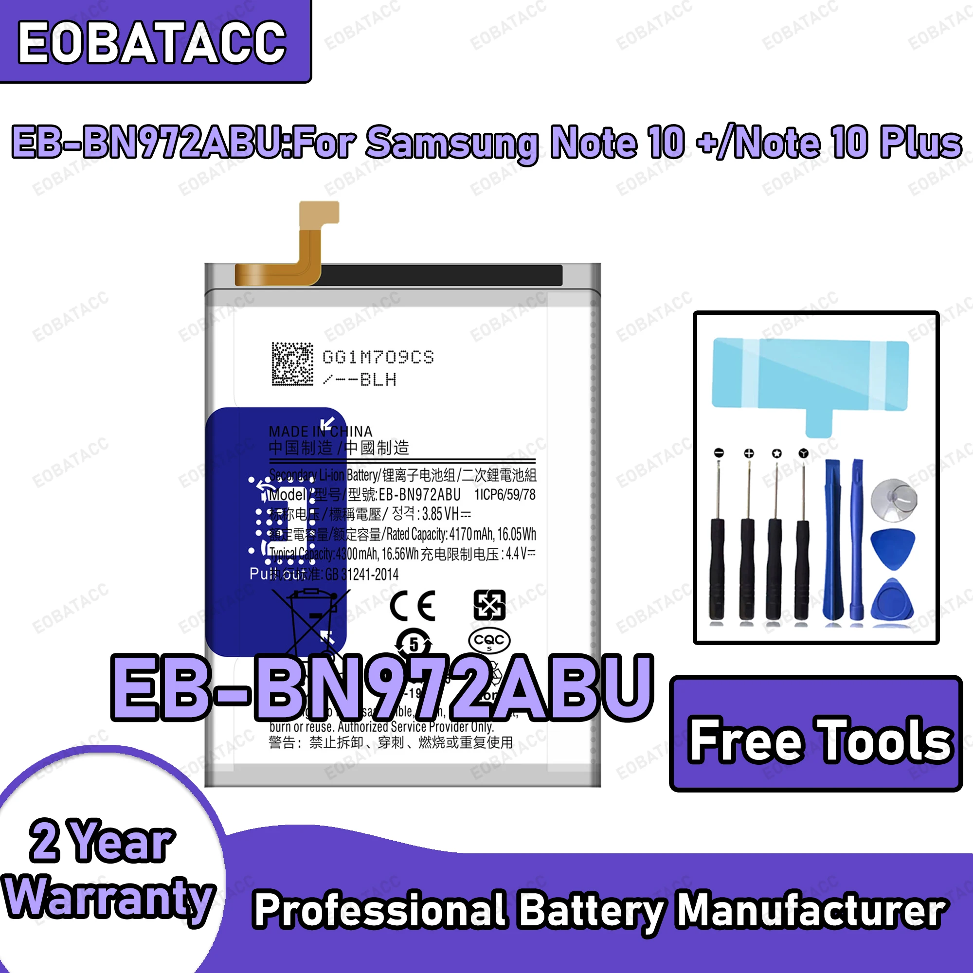 4300mAh EB-BN972ABU Replacement Battery for Samsung Galaxy Note 10 Plus Repair Tools Kit