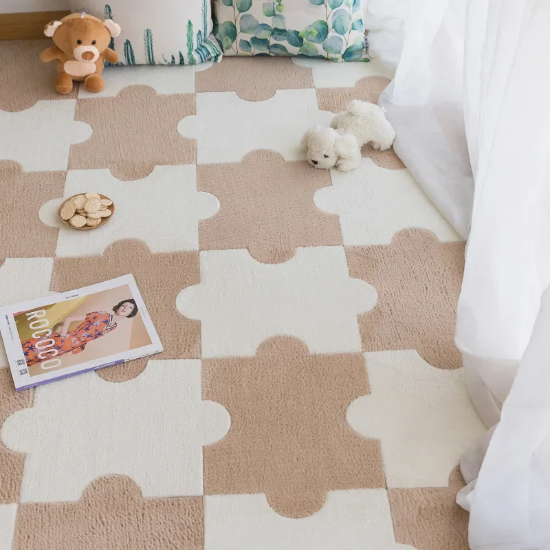 

12pcs Irregular Splicing Carpet Self-adhesive Living Room Sofa Fully Covered Bedroom Room Bedside Carpet Puzzle Block Floor Mat