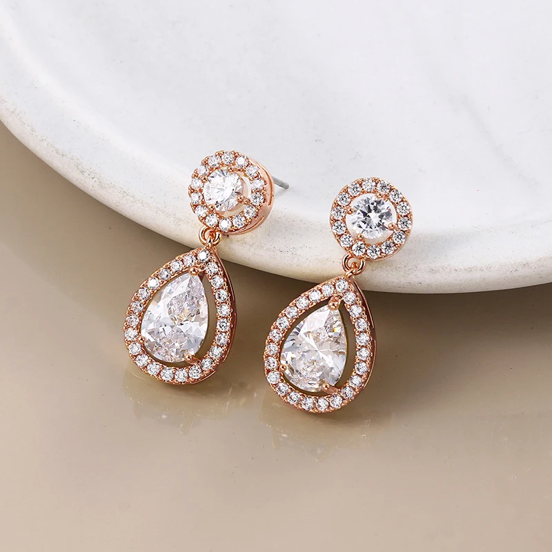 WEIMANJINGDIAN Brand New Arrival Dainty Pear and Round Cubic Zirconia CZ Zircon Crystal Drop Earrings for Bride or Bridesmaid
